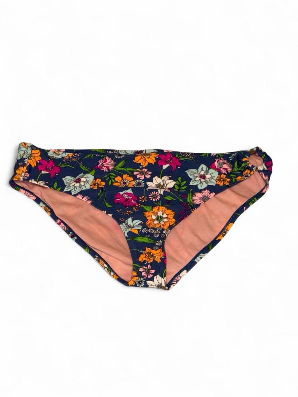 Floral Bikini Bottoms in Navy with Pink Lining. Size Xl